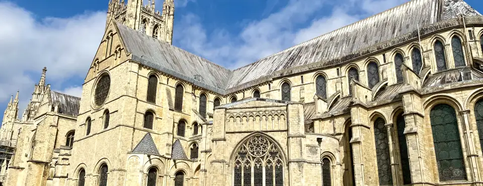 Canterbury Cathedral under a blue sky