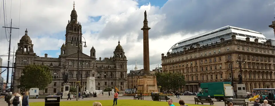 George Square and the City Chambers in Glasgow on a bright day