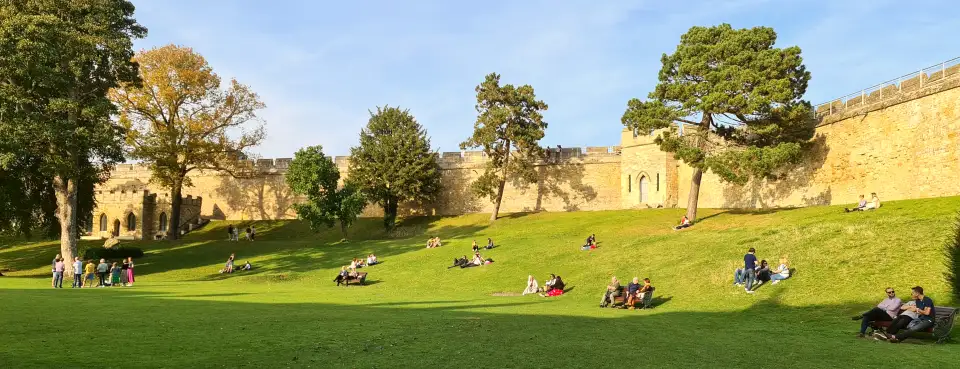 Sunny lawns inside the walls of Lincoln Castle