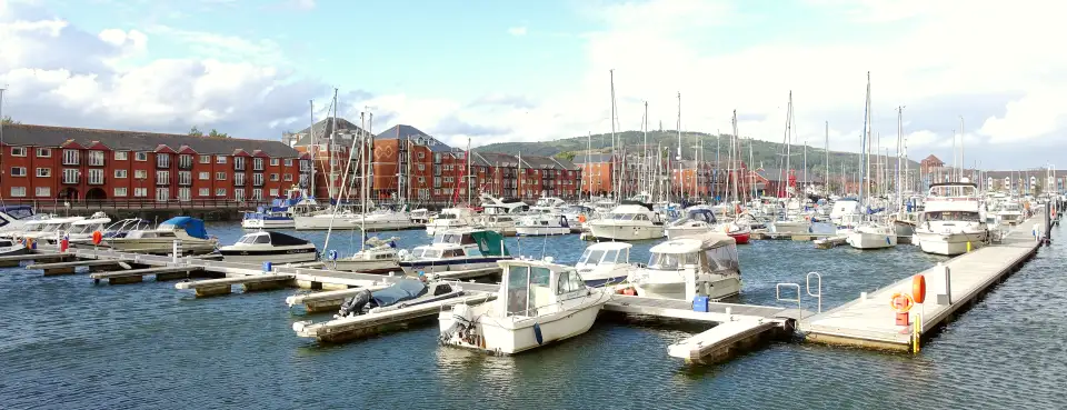 Yachts moored in Swansea Marina